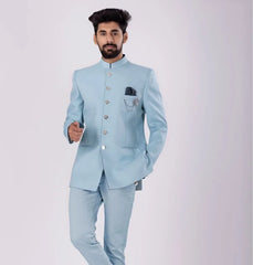 Fashion Stand Collar Single Breasted Suits for Men 2 Piece Indian