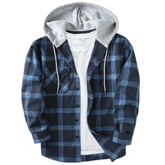 Spring Autumn Men's Checkered Shirt Hooded Flannel Warm Fashion Luxury