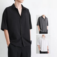 Loose Fit Shirt Breathable Solid Color Men's Summer Shirt with