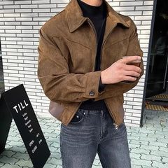 Spring Autumn Fashion Jackets Men Loose Turn Down Collar Coat Mens