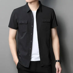 Safari Style Men Short Sleeve Shirt Summer New Fashion Male Clothes