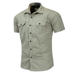 Fashion Mens Shirt Casual Business Shirt Short Sleeve Military Cargo