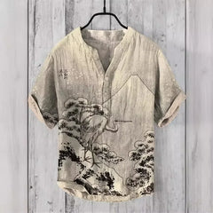 Japanese Art Print Men's 3-Button Short sleeved Shirt T-shirt 2024