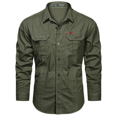 2024 Spring Cotton Cargo Shirt for Men Long Sleeve Multi-Pocket Shirts