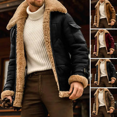 Men Plus Size Winter Coat Lapel Collar Long Sleeve Padded Leather