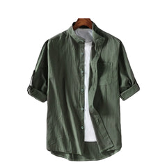 Cotton Linen Cropped Short Sleeved Shirt for Men's 2024 Summer Loose