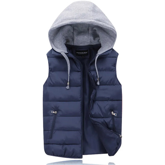 Men's Padded Vest Autumn Winter Hooded Jackets Outerwear Thick Warm