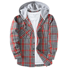 Spring Autumn Men's Checkered Shirt Hooded Flannel Warm Fashion Luxury