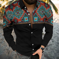 Social Fashion Men Shirts Casual  Buttoned Shirt Aztec Ethnic Print