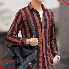 Spring Autumn New Fashion Striped Shirt Man Turn-down Collar Long