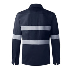 Navy Blue Hi Vis Shirt Long Sleeve Coton Safety Shirt Work Wear