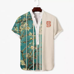 2024 New Hawaiian Short Sleeve Shirt 3D Printed Bamboo Linen Casual