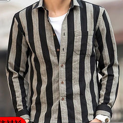 Spring Autumn New Fashion Striped Shirt Man Turn-down Collar Long