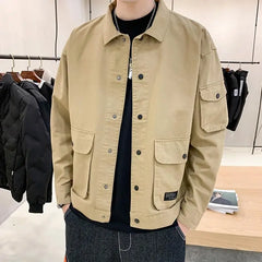 Men's Casual Jacket Spring Autumn Button Lapel Work Coat New Solid