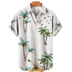 Coconut Tree Printed Hawaiian Shirt Simple Summer Style Beach Shirts