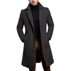 Warm and Comfortable Black Trench Coat for Men  Long Sleeve Single