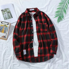 Harajuku Plaid Shirts Men's Spring Autumn Winter High Quality Casual
