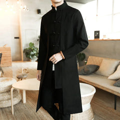 Trench Coat Men Fake two Pieces Cardigan Kimono Embroidered Coat Male