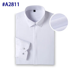 Black Bamboo Fiber Shirt Men Casual Slim Fit Mens Dress Shirts Solid