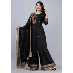 Women Pakistani Black Salwar Kameez Dupatta Palazzo Kurta Stitched