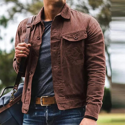 Autumn Retro Male Jacket Canvas Cotton Khaki Military Uniform Light