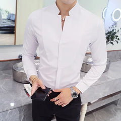 2023 Spring 3 Color Stand Collar Shirt High Quality Men Long Sleeve