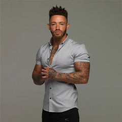 Men's Fashion Dress Shirt Summer Classic Slim Fit Button Short Sleeve