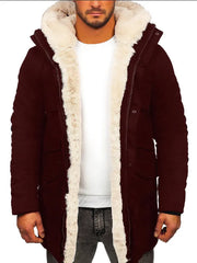 Warm Faux Fur Jacket Coat Parka Hooded Men Autumn Winter Long Sleeve