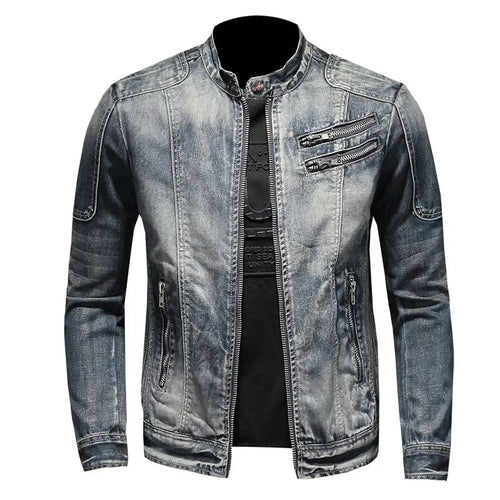 Military Denim Jacket Men Spring Autumn Motorcycle Slim Fit Cowboy