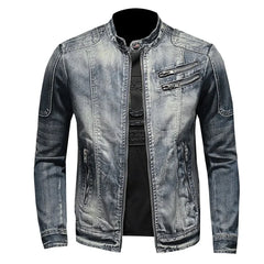 Military Denim Jacket Men Spring Autumn Motorcycle Slim Fit Cowboy