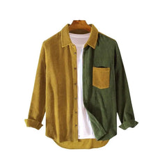 Spring Autumn Cargo Corduroy Men Long Sleeve Casual Pocket Patchwork