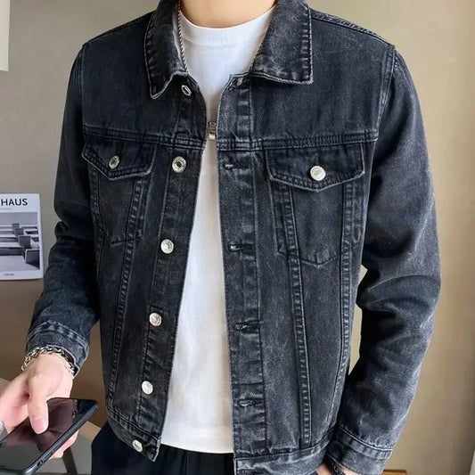 Jeans Coat for Men Black Autumn Denim Jackets Man High Quality Winter