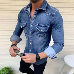 New Spring Autumn Mens Jeans Shirt Long Sleeve Denim Shirts for Men