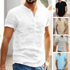 Summer New Men's Solid Color Short-Sleeved T-shirt Cotton And Linen