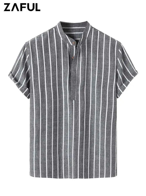 ZAFUL Striped Shirts for Men Half Button Collarless Short Sleeve