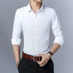 Men's Soild Slim Fit Long Sleeve Shirt Korean Fashion Youth Business