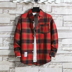 Men's Casual Plaid Shirt Polyester Long Sleeve Lapel Plaid Casual
