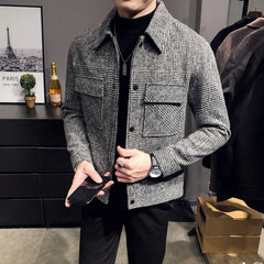 2024Autumn/Winter Men Polo Neck Woolen Jacket Fashion Slim Fit Suit