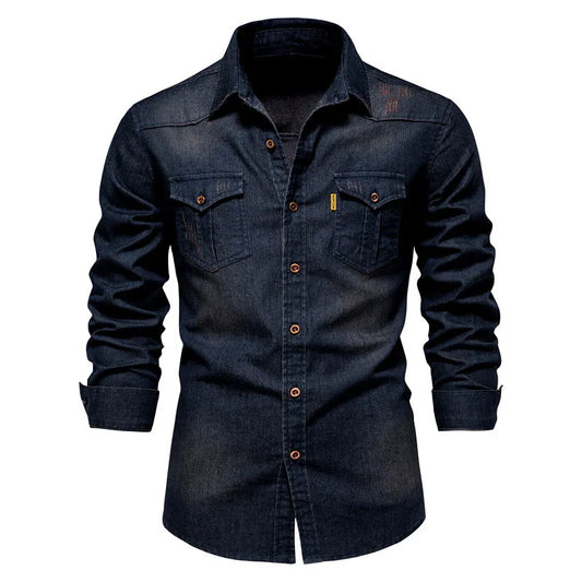 2024 Trend denim top men's non-ironing shirt Casual solid color