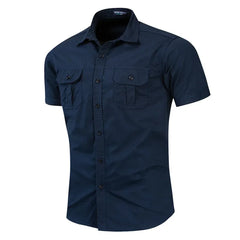 Fashion Mens Shirt Casual Business Shirt Short Sleeve Military Cargo