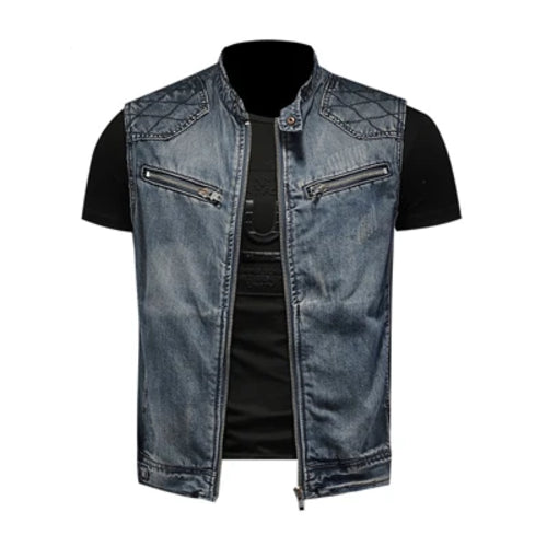 DIMUSI Mens Denim Vests Vintage Fashion Design Retor Sleeveless
