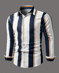 Men's Fashion Loose Striped Pattern Shirt, Casual Breathable Lapel