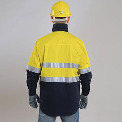 Navy Blue Hi Vis Shirt Long Sleeve Coton Safety Shirt Work Wear