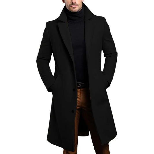 Warm and Comfortable Black Trench Coat for Men  Long Sleeve Single