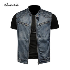 DIMUSI Mens Denim Vests Vintage Fashion Design Retor Sleeveless