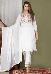 White Kurta Palazzo for Diwali Indian Handwork Stitched Suit Mirror