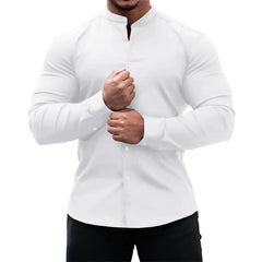 High Elasticity GYM Long Sleeved Men's Shirt Solid Summer Casual