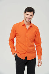 Orange Mens Dress Shirts 2023 Autumn New Regular Fit Stretch Shirt Men