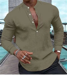 2023 New Fashion Men's High Quality Shirt Henry Solid Half Open Button