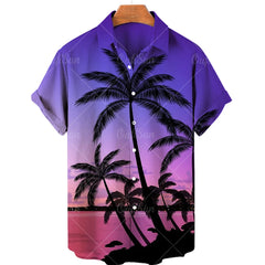 Coconut Tree Printed Hawaiian Shirt Simple Summer Style Beach Shirts